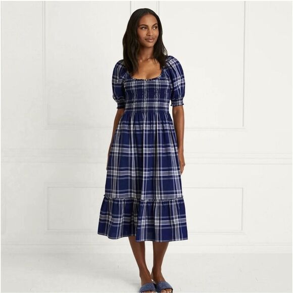 Hill House Dresses & Skirts - Hill House Home Louisa Nap Dress Navy Spring Plaid Tartan Smocked Sz M.MSRP $179